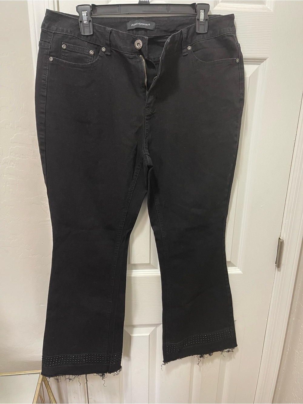 Ashley Stewart Black Wide Leg Jeans with Embellished Hem